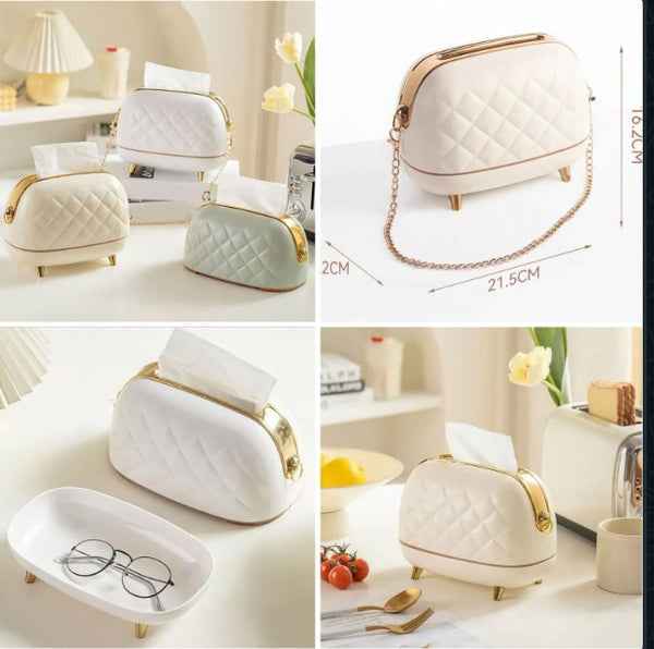 Luxury Quilted Purse-Shaped Tissue Box Holder | Chic Vanity Organizer with Hidden Storage
