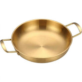 Golden Stainless Steel Korean-Style Serving Pan with Dual Handles