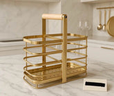 Luxury Golden Cutlery & Utensil Organizer โ 3-Slot with Wooden Handle