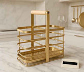 Luxury Golden Cutlery & Utensil Organizer โ 3-Slot with Wooden Handle
