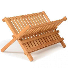 Foldable Bamboo Dish Drying Rack Holder - Wooden Flatware Dish Rack