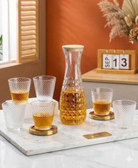 Crystal Glass Tumbler Set with Brass Coasters