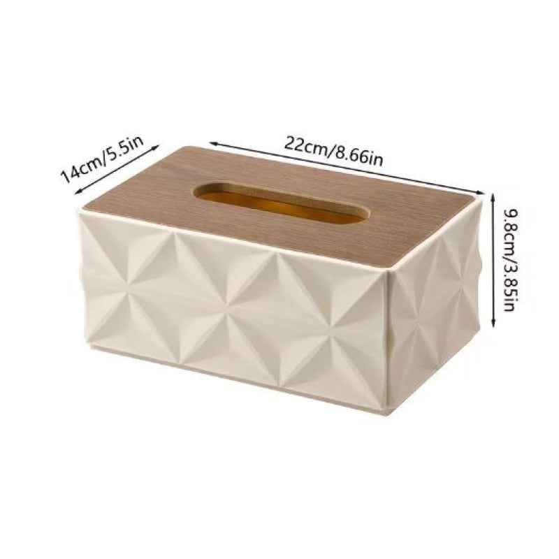 Modern Geometric Tissue Box Cover with Wooden Finish Lid