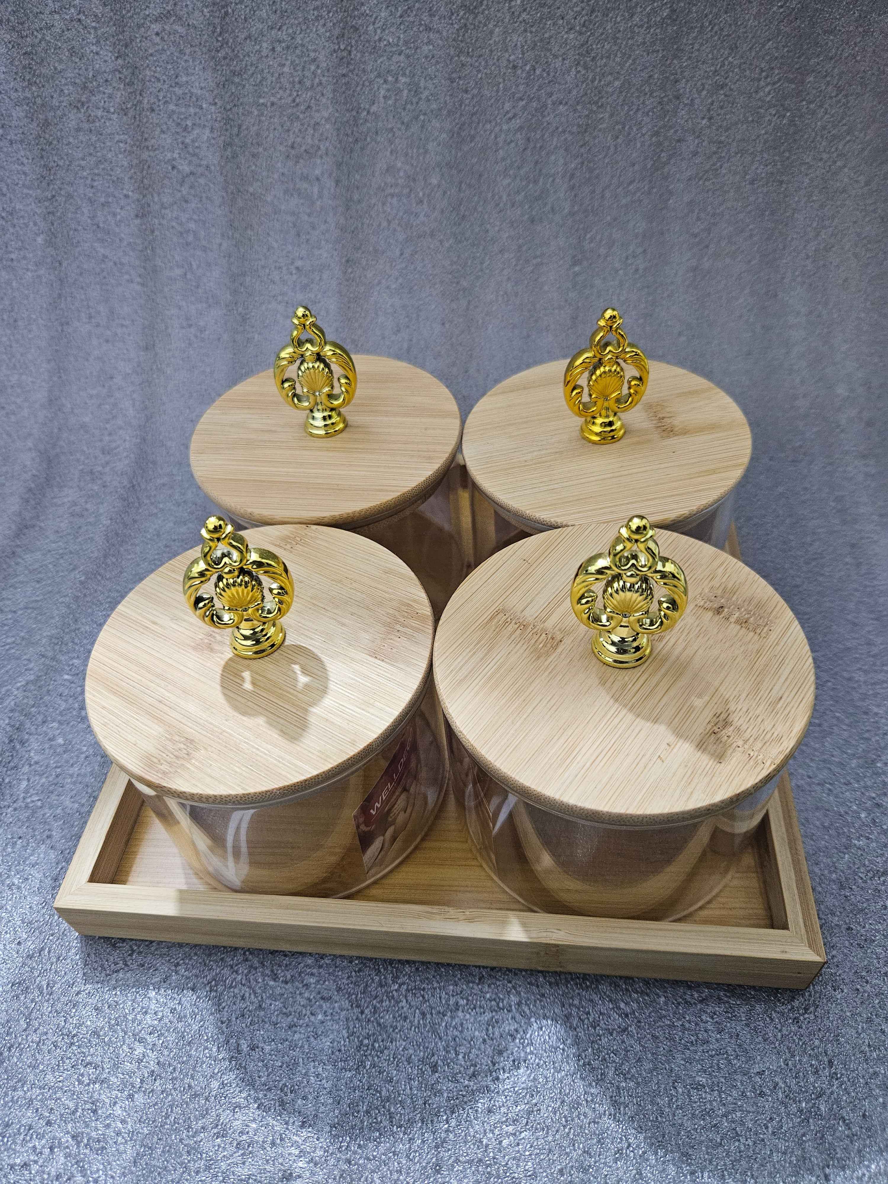 Luxury Gold Decorative Lid Knob Jar set Premium Storage Containers (Set of 4)
