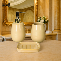 3 PIECE CERAMIC BATHROOM SET โ SOAP DISPENSER TUMBLER & SOAP DISH | LUXURY VANITY DECOR - BEIGE