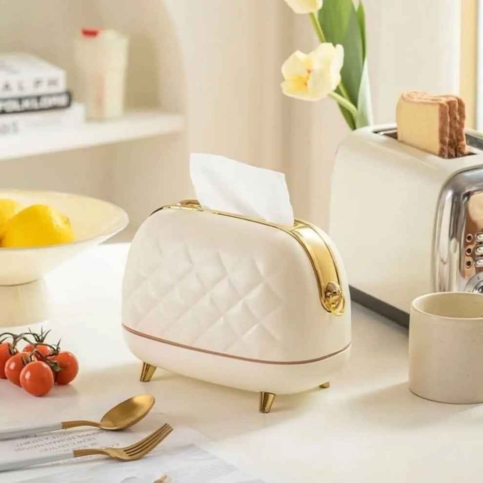 Luxury Quilted Purse-Shaped Tissue Box Holder | Chic Vanity Organizer with Hidden Storage