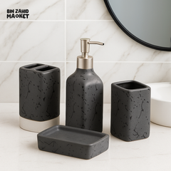 4-PIECE LUXURY CERAMIC BATHROOM ACCESSORY SET โ MARBLE SPLASH DESIGN SOAP DISPENSER TOOTHBRUSH HOLDER TUMBLER & SOAP DISH - GRAY