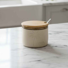 Premium Ceramic Sugar Jar with Wooden Lid & Spoon | Elegant Kitchen Storage Container