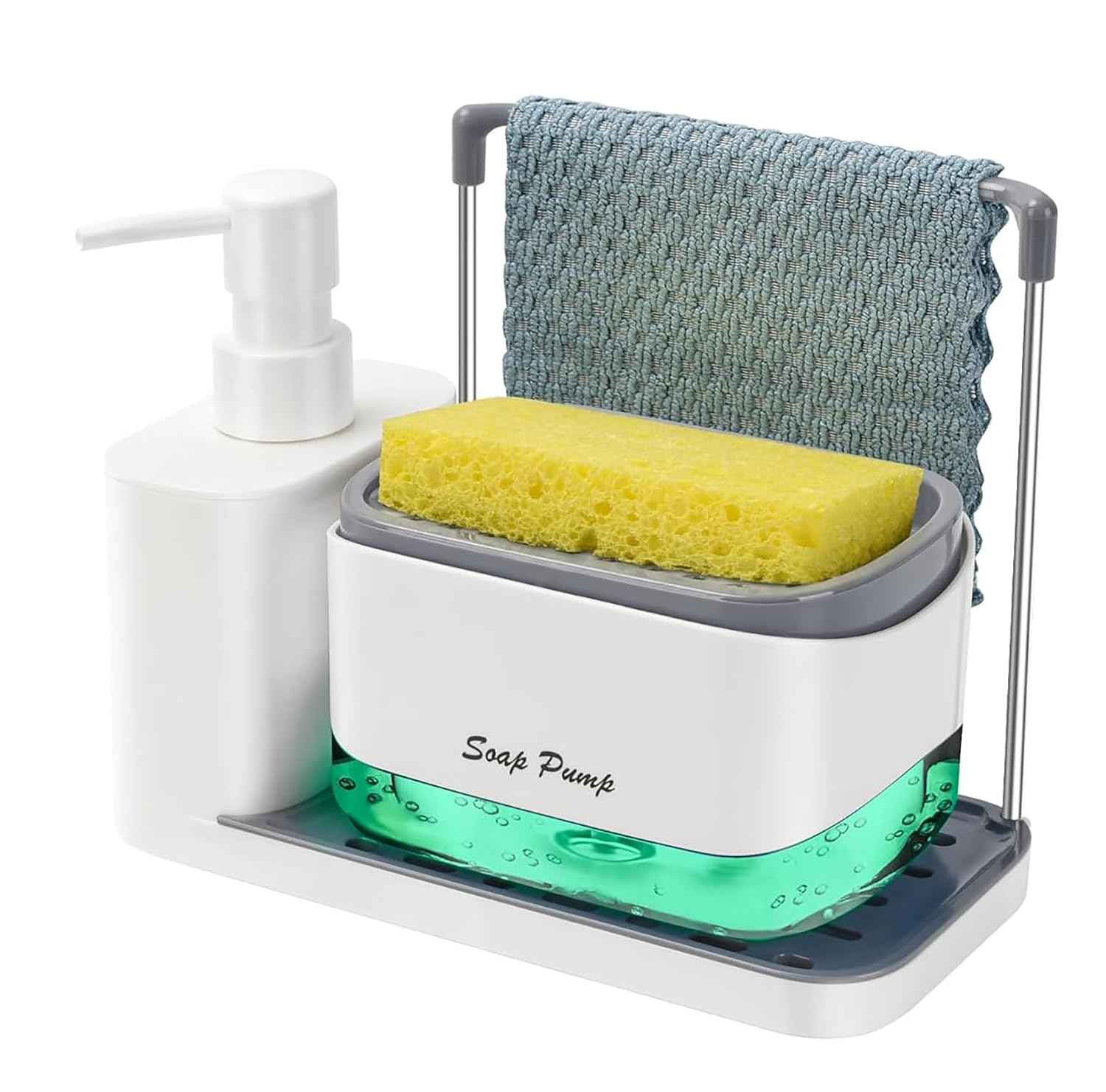 5-in-1 Premium Kitchen Sink Organizer Set | Dual Soap Dispenser, Sponge Holder & Draining Tray