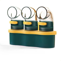 Precision Ratio Seasoning Dispenser Flask | Quantitative Salt & Spice Shaker (3pcs Set With Stand)