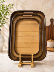 3 Pcs Wooden Tea Serving Tray Set With Handles, Elegant Bamboo Breakfast Tray Set, Classic Wooden Serving Tray Collection