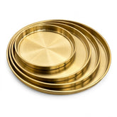 Set of 4 Gold Stainless Steel Round Serving Plates