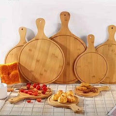 Bamboo Pizza Plate with Long Handle – Wooden Steak & Serving Platter Board