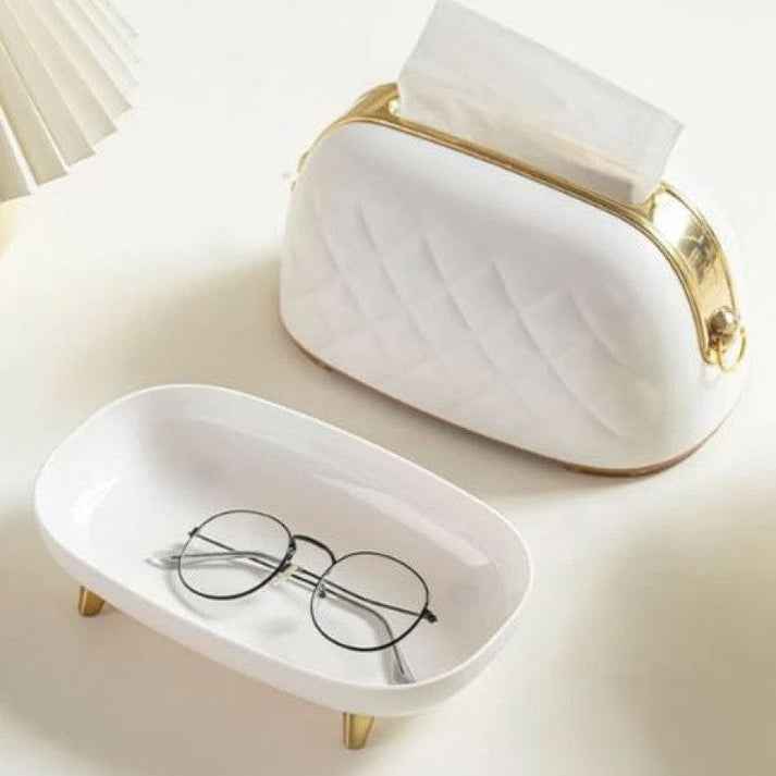 Luxury Quilted Purse-Shaped Tissue Box Holder | Chic Vanity Organizer with Hidden Storage