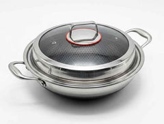 Stainless Steel Wok with Glass Lid (Red Rim)