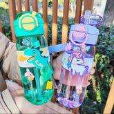 600ml School Cute Water Bottle with Straw for Kids Chilrdren Sports Outdoor Cup
