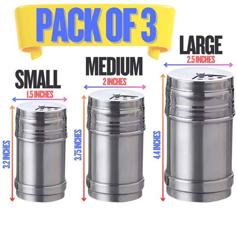 Stainless Steel Spice Shaker Set – 3-Piece Seasoning Jar Trio