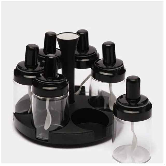 360° Rotating Spice Rack Organizer with 6 Jars | Modern Kitchen Turntable Seasoning Set