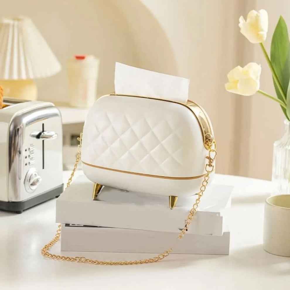 Luxury Quilted Purse-Shaped Tissue Box Holder | Chic Vanity Organizer with Hidden Storage