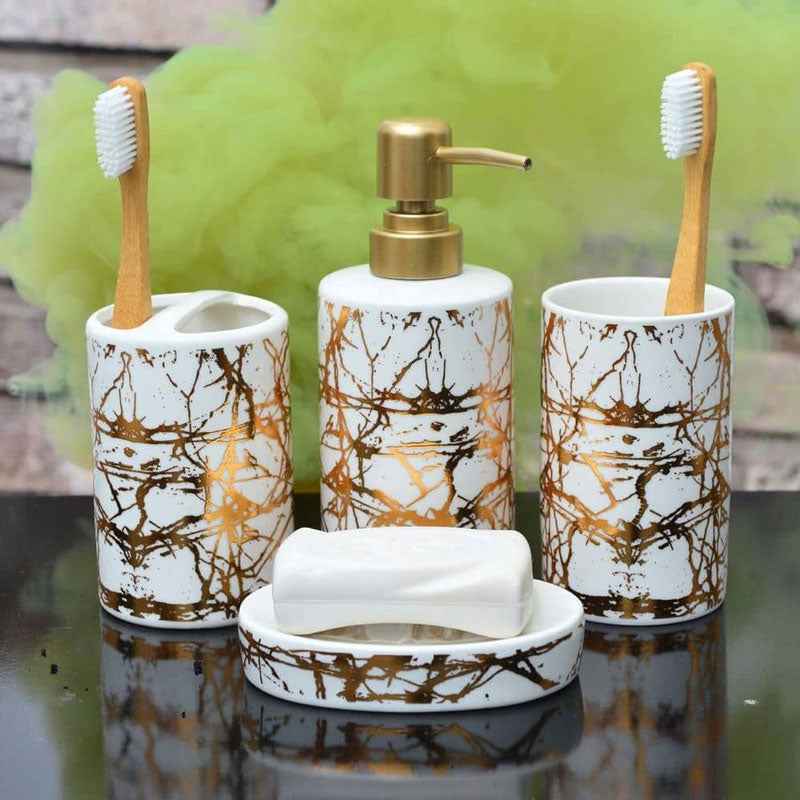 High Quality White Marble Style Ceramic Bathroom Set 4Pcs