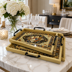 Vintage Persian light weight Carpet Pattern Serving Tray Set