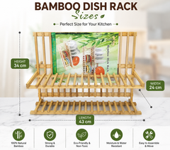 Foldable Bamboo Dish Drying Rack Holder - Wooden Flatware Dish Rack