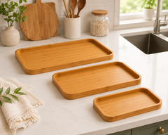 Set of 3 Rectangular Sizes Bamboo Washable Serving Tray