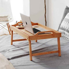 Portable Foldable Wooden Bed Table (50x30cm) | Multipurpose Laptop Desk & Breakfast Tray