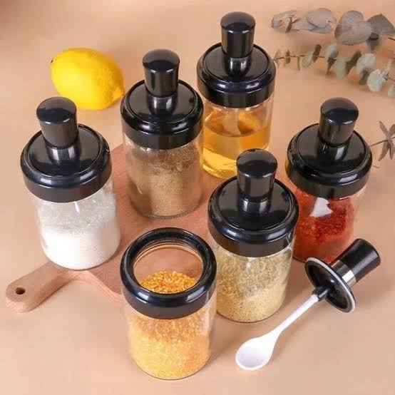 360° Rotating Spice Rack Organizer with 6 Jars | Modern Kitchen Turntable Seasoning Set