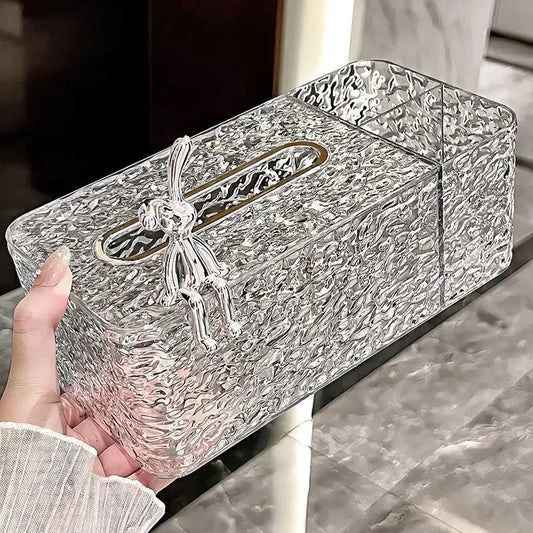 Acrylic Tissue Box with Remote Holder – Multi-Functional Organizer for Tissues & Remotes