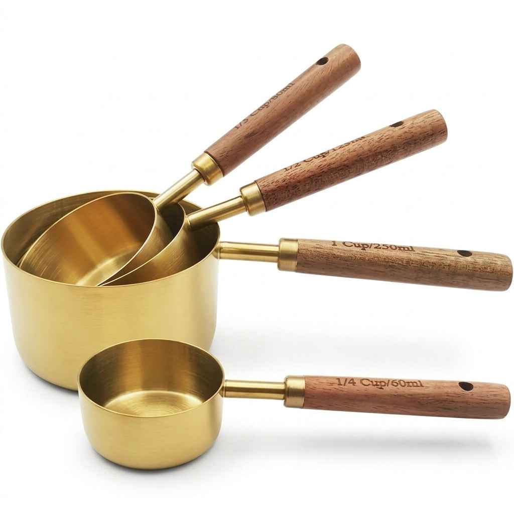 Stainless Steel Gold Measuring Cups Set with Wood Handles