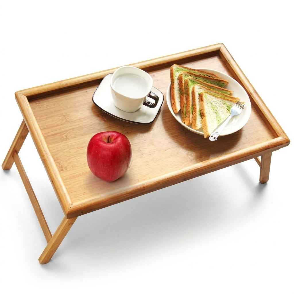 Wooden Foldable Bed Tray with Handles for Breakfast & Laptop Use
