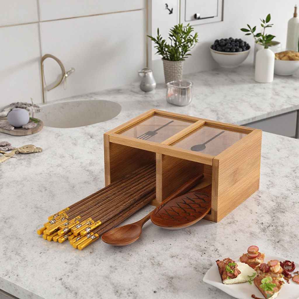 Bamboo Wooden Kitchen Utensil Holder
