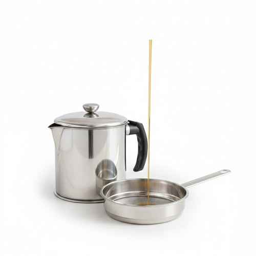 Stainless Steel Oil Filter Jug & Grease Keeper | Large Capacity Cooking Oil Storage Container with Fine Mesh Strainer