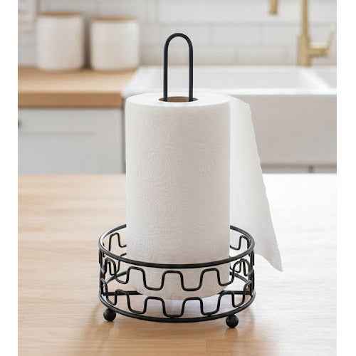 Modern Matte Black Metal Paper Towel Holder | Freestanding Decorative Kitchen Countertop Dispenser