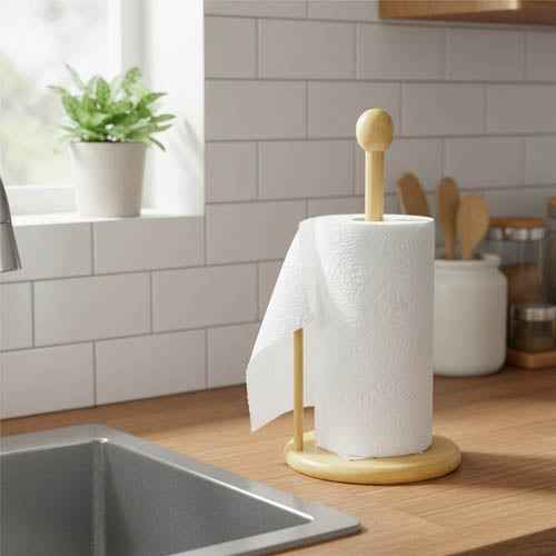 Natural Bamboo Wood Paper Towel Holder – Countertop Roll Dispenser for Kitchen & Dining