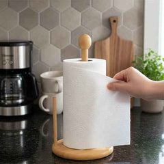 Natural Bamboo Wood Paper Towel Holder – Countertop Roll Dispenser for Kitchen & Dining