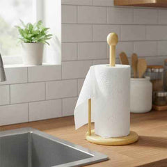 Natural Bamboo Wood Paper Towel Holder – Countertop Roll Dispenser for Kitchen & Dining