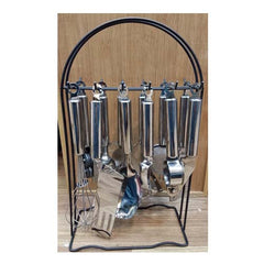 12-Piece Stainless Steel Kitchen Utensil Set with Organizer Rack โ Complete Metal Cooking Tool & Gadget Collection