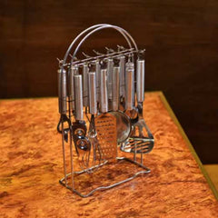 12-Piece Stainless Steel Kitchen Utensil Set with Organizer Rack โ Complete Metal Cooking Tool & Gadget Collection
