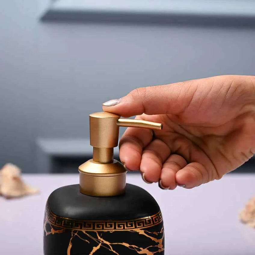 Ceramic Black Cylindrical Soap Dispenser - Static Glossy Finish