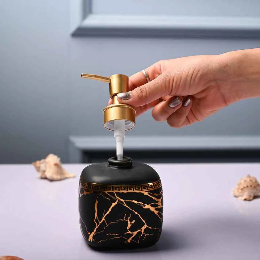 Ceramic Black Cylindrical Soap Dispenser - Static Glossy Finish