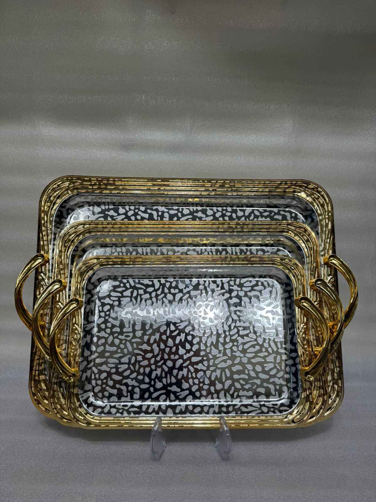 3-Piece Rectangular Serving Tray Set with Gold Handles