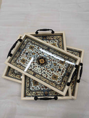 3-Piece Light Wood Style Nested Trays with Glass Top & Black Handles
