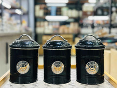 3-Piece Premium Metal Tea, Coffee & Sugar Storage Canister Set with Airtight Lids – Black