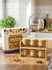 Premium Wooden Spice & Storage Jar Organizer Set