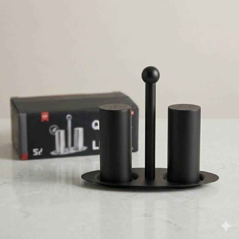 Salt & Pepper Set with Round Tray - Black