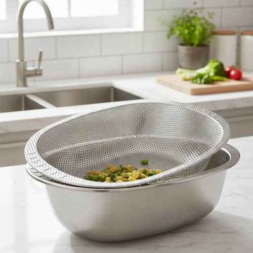 Nesting Oval Stainless Steel Strainer & Bowl Set
