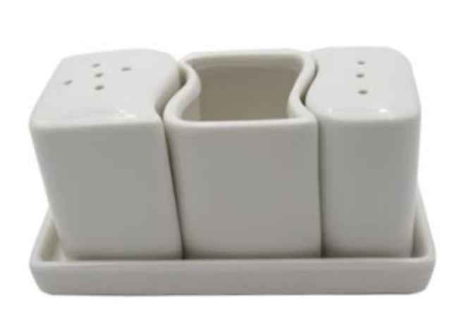 Ceramic Salt & Pepper Shakers with Toothpick Holder and Tray