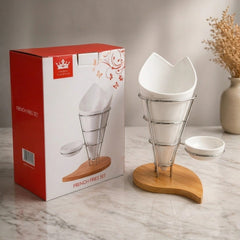 Imperial Collection Ceramic French Fries Cone Set with Dip Bowl